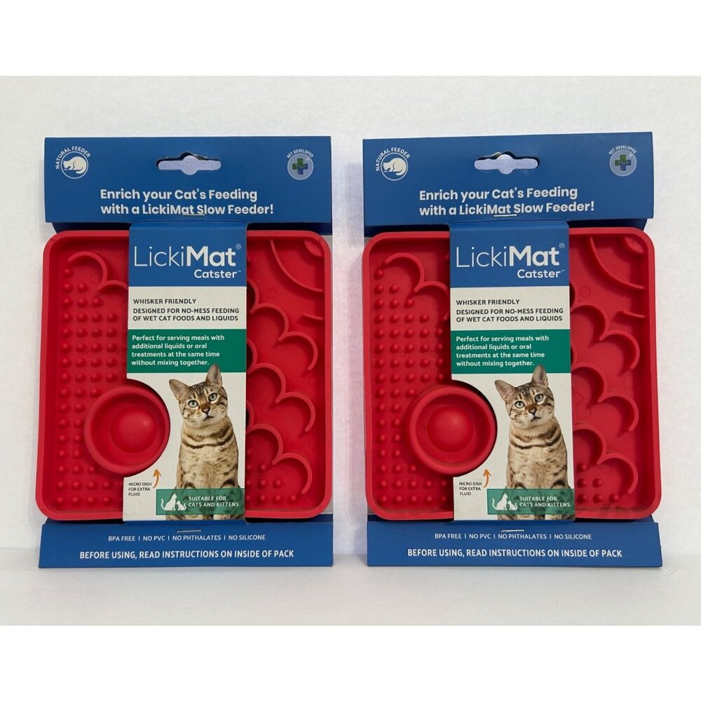 TWO LickiMat Slow Feeders Cat Kitten Reduce Stress Entertain Healthier Digestion